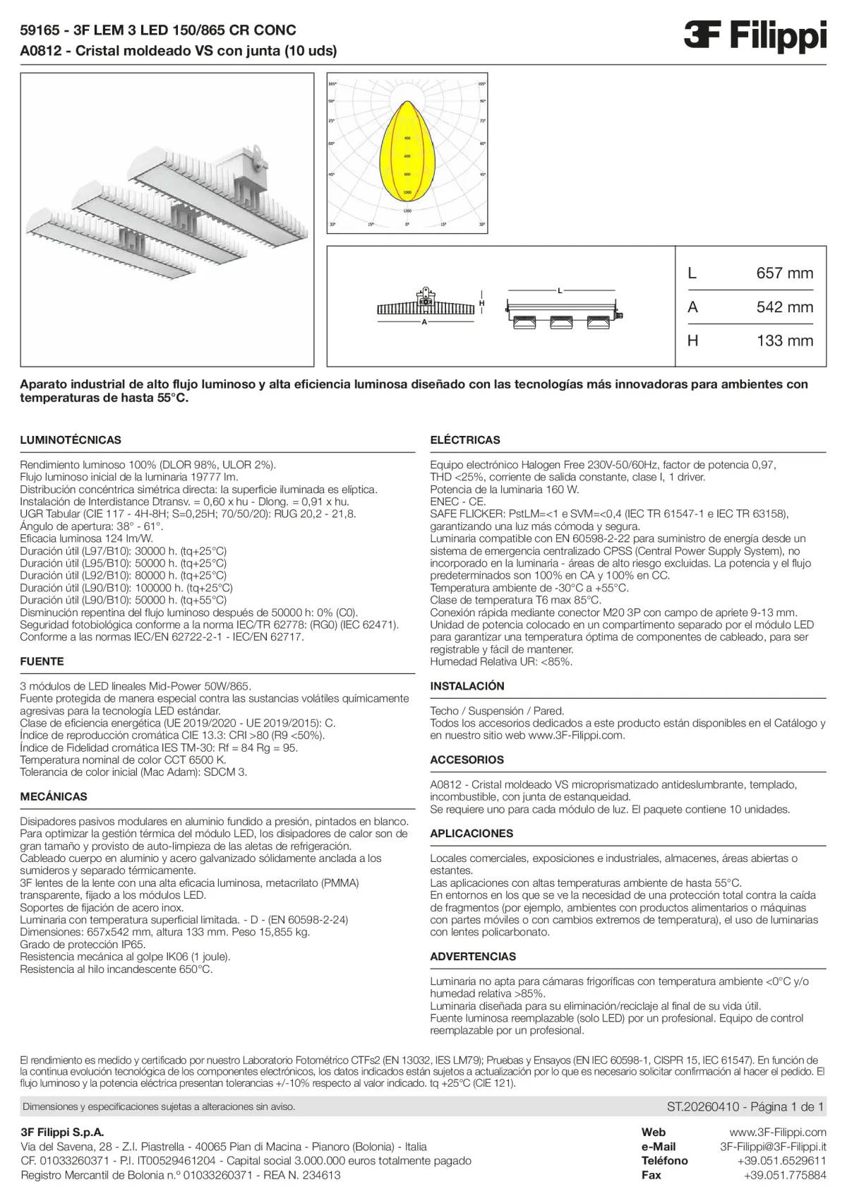59165+A0812 - 3F LEM 3 LED 150-865 CR CONC + VS - Datasheet - es