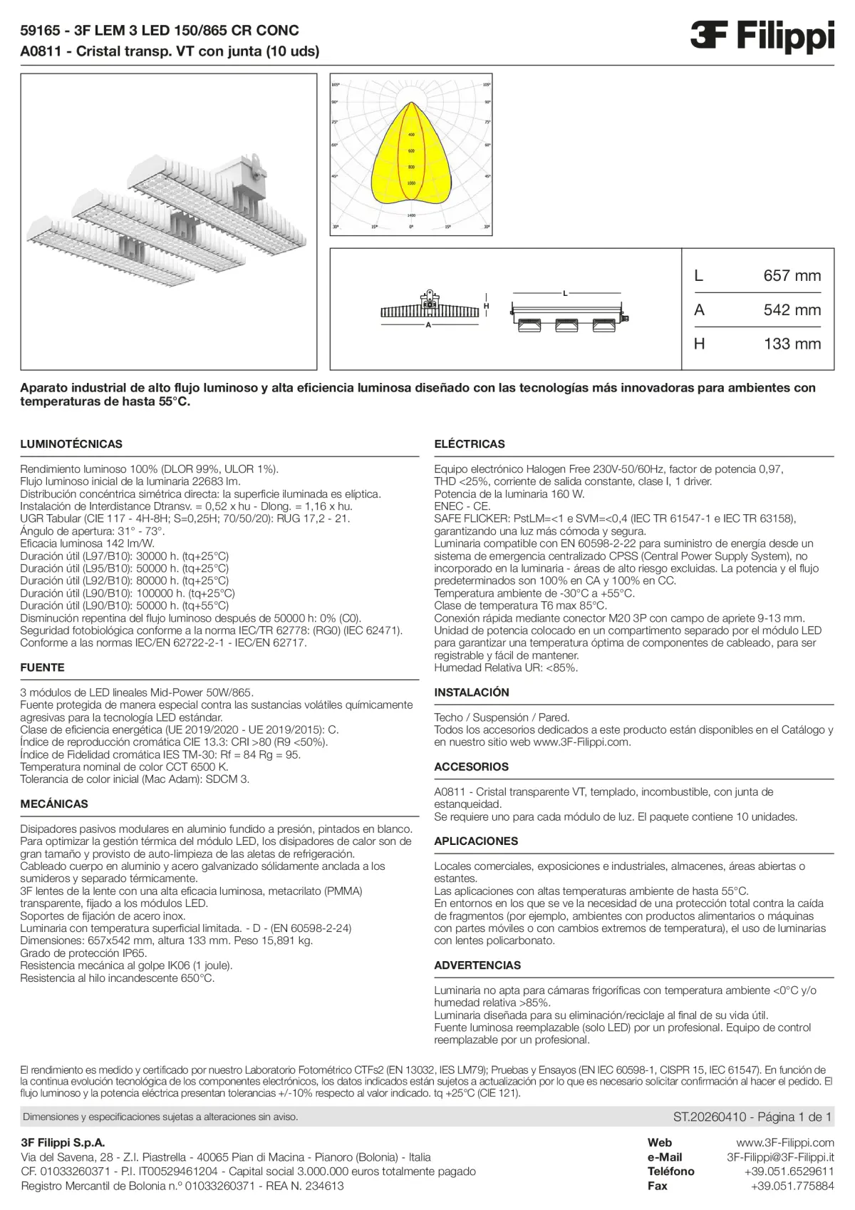 59165+A0811 - 3F LEM 3 LED 150-865 CR CONC + VT - Datasheet - es