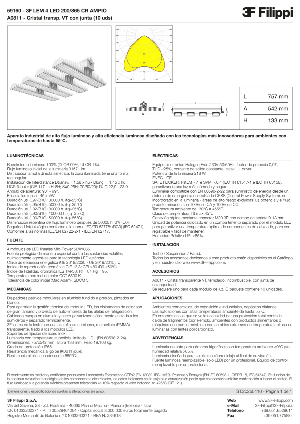 59160+A0811 - 3F LEM 4 LED 200-865 CR AMPIO + VT - Datasheet - es