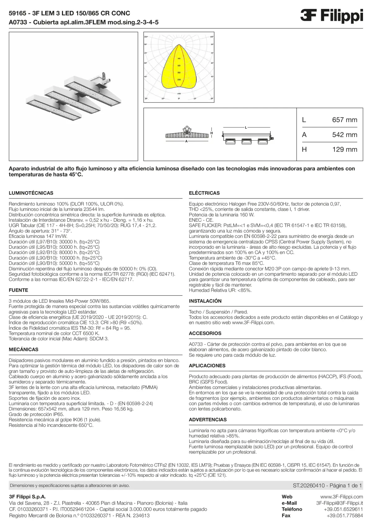 59165+A0733 - 3F LEM 3 LED 150-865 CR CONC + FOOD - Datasheet - es