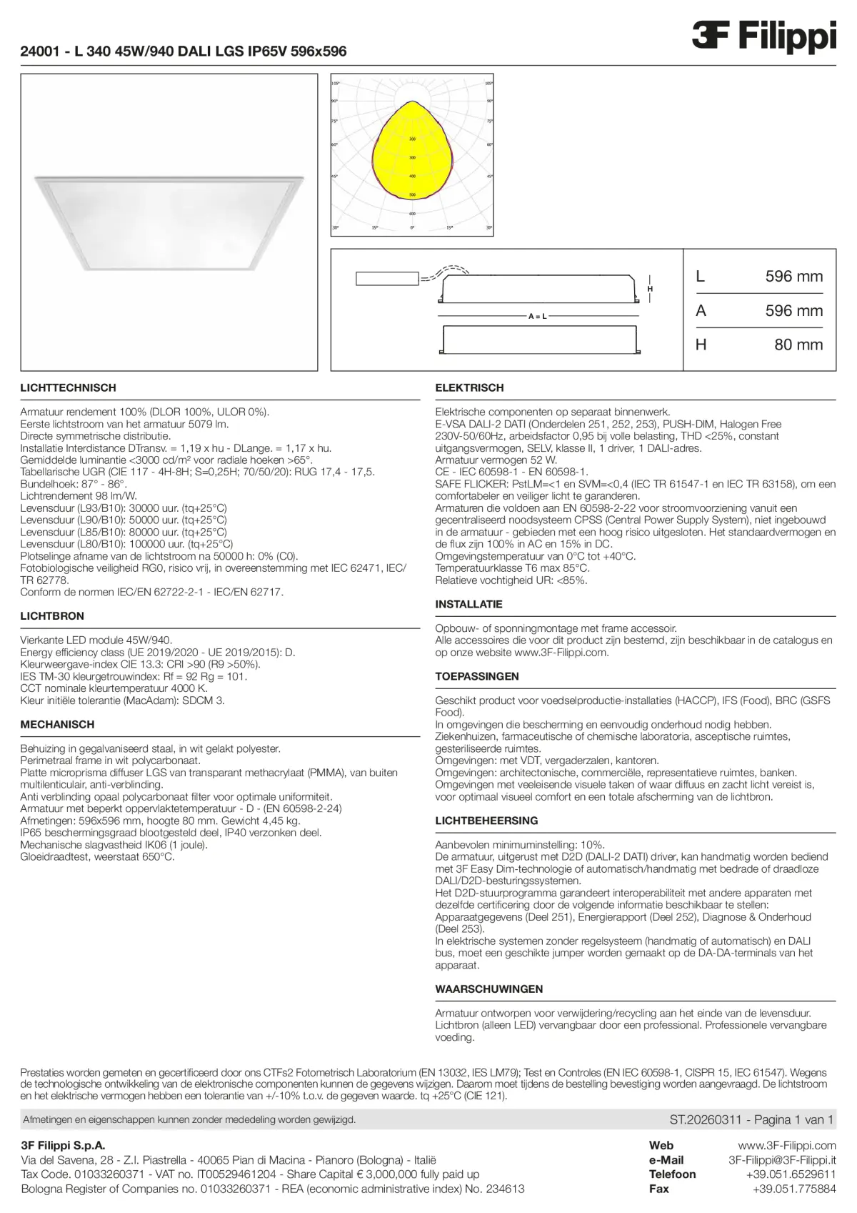 24001 - L 340 45W-940 DALI LGS IP65V 596x596 - Datasheet - nl