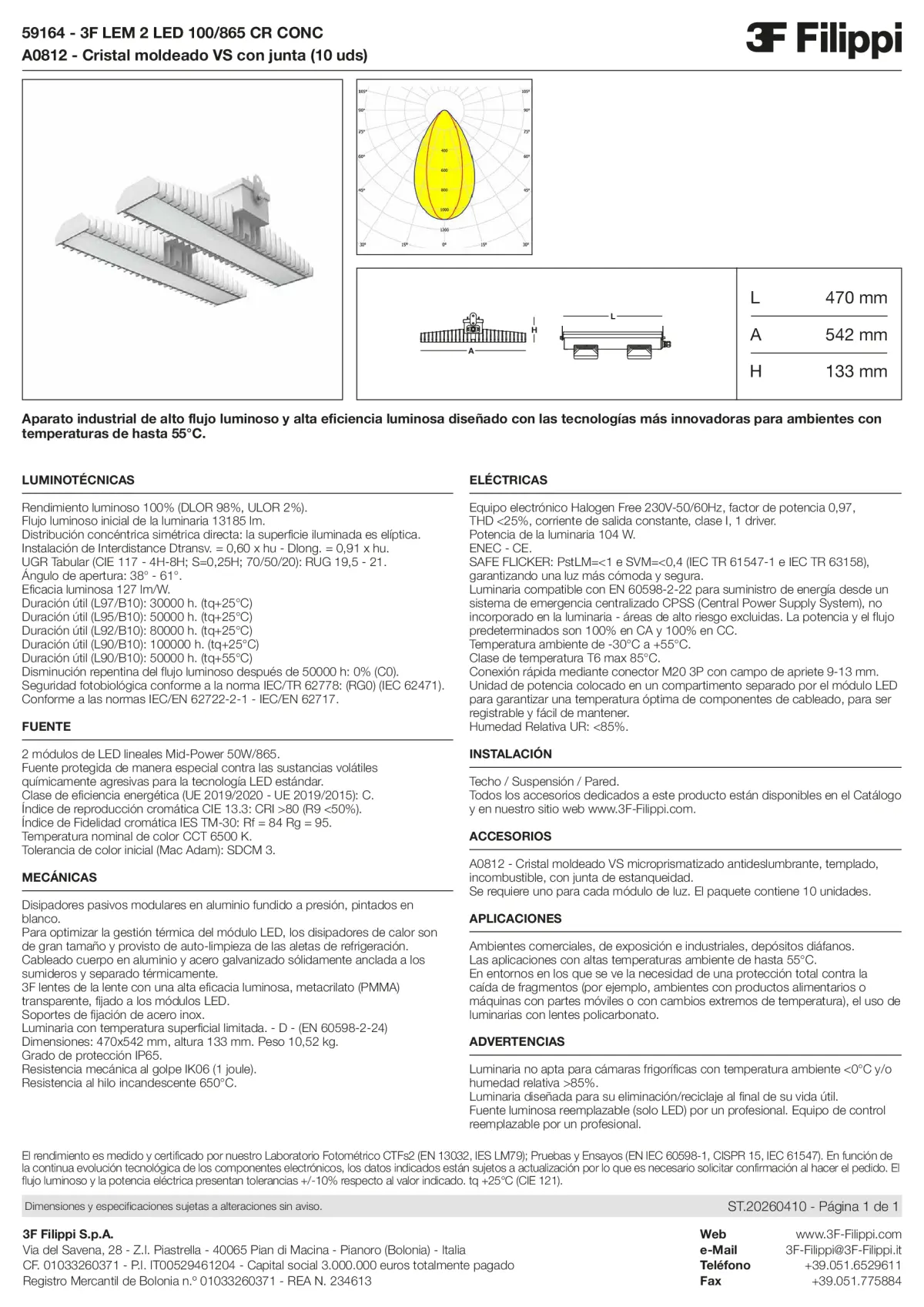 59164+A0812 - 3F LEM 2 LED 100-865 CR CONC + VS - Datasheet - es