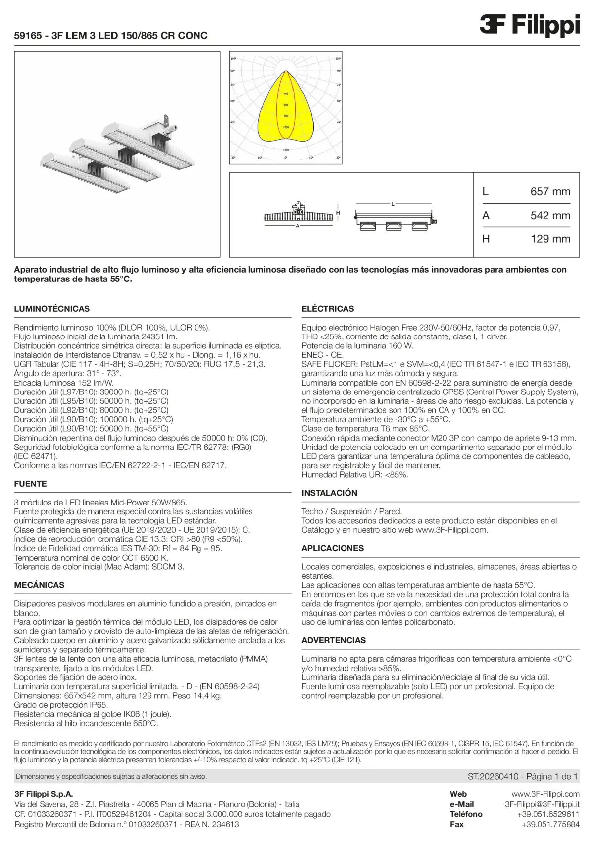 59165 - 3F LEM 3 LED 150-865 CR CONC - Datasheet - es