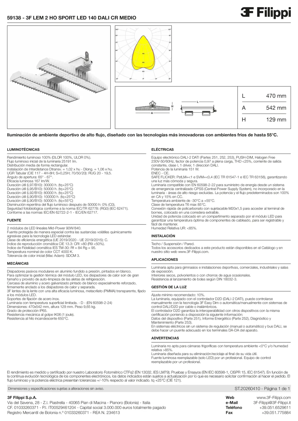 59138 - 3F LEM 2 HO SPORT LED 140 DALI CR MEDIO - Datasheet - es
