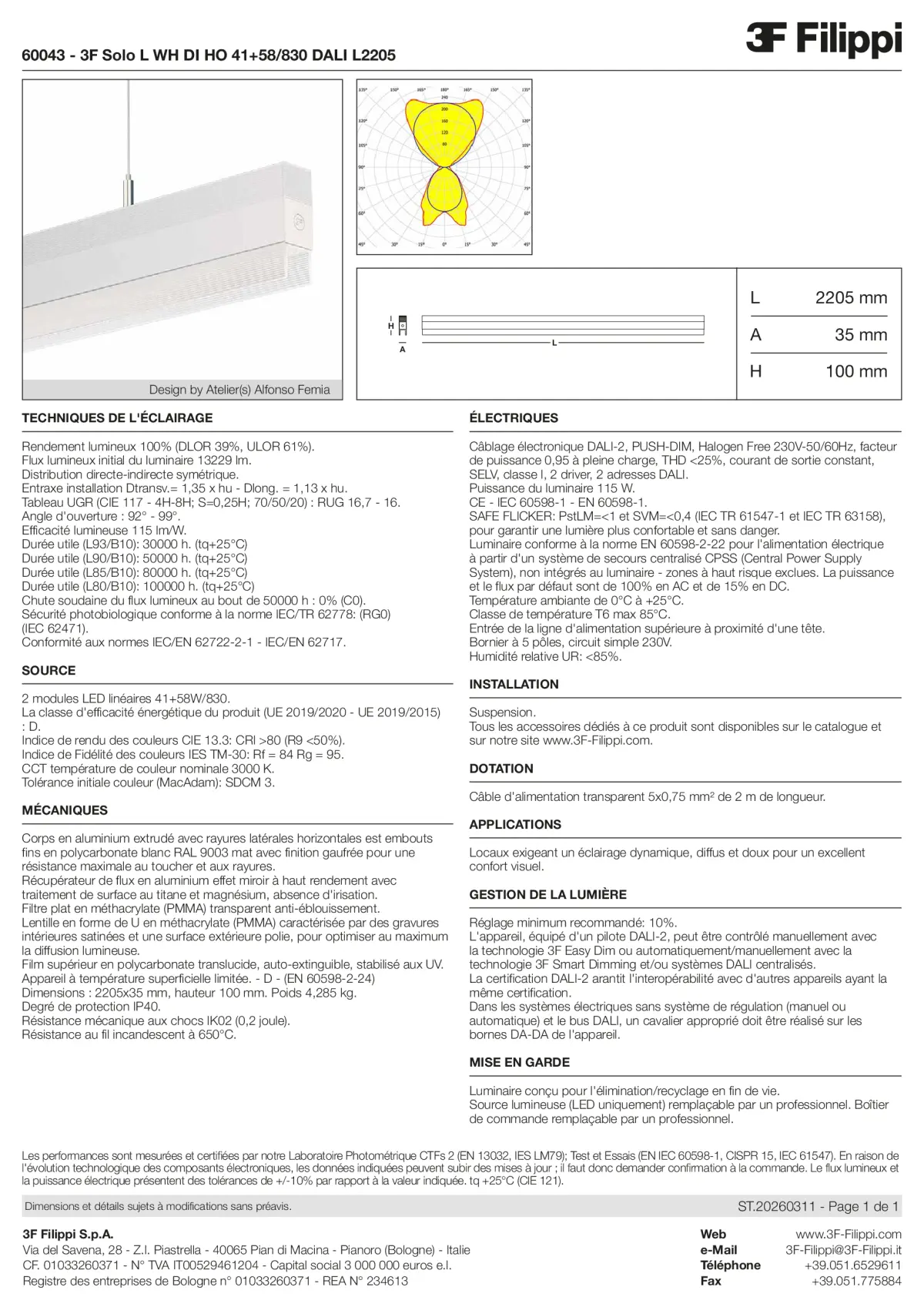 60043 - 3F Solo L WH DI HO 41+58-830 DALI L2205 - Datasheet - fr