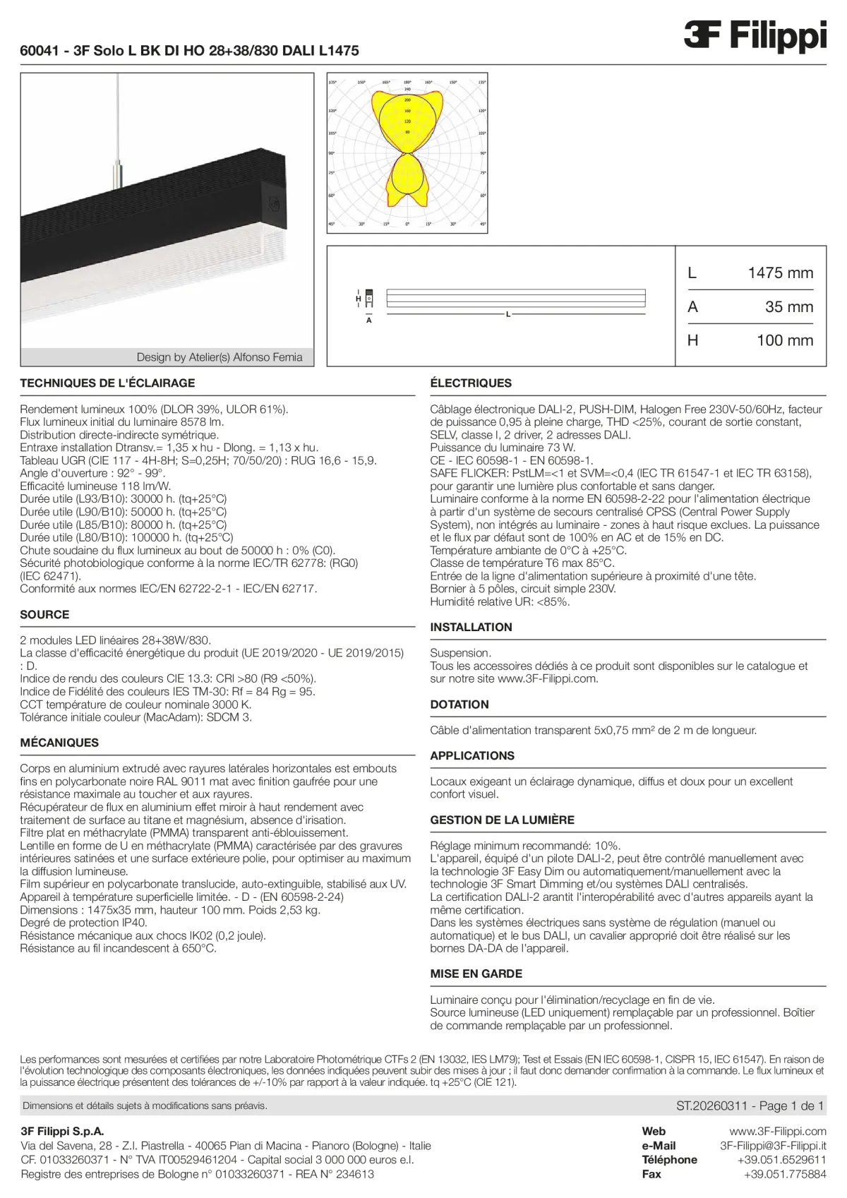 60041 - 3F Solo L BK DI HO 28+38-830 DALI L1475 - Datasheet - fr