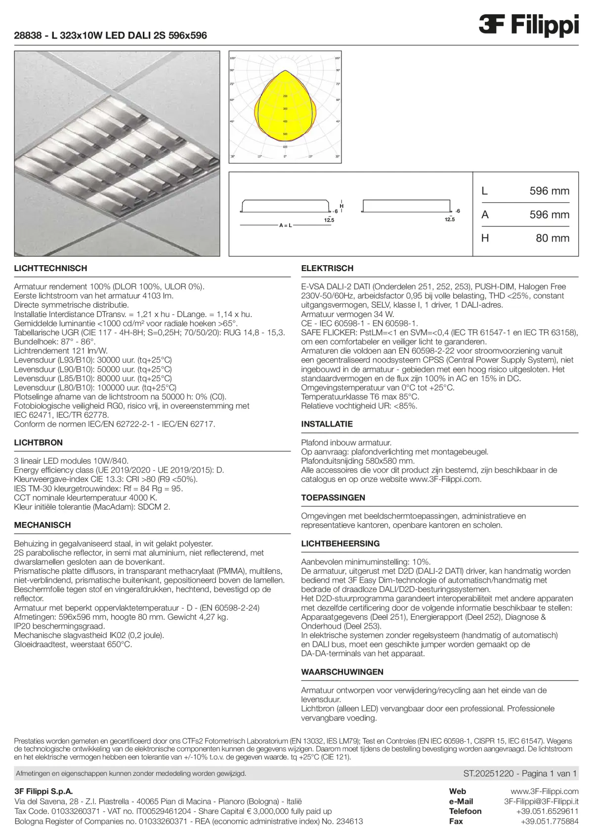 28838 - L 323x10W LED DALI 2S 596x596 - Datasheet - nl