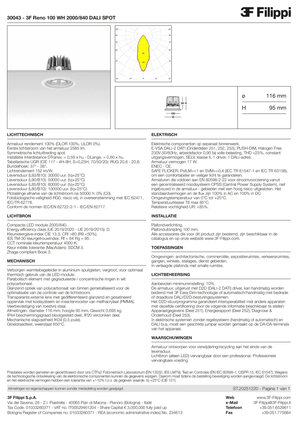 30043 - 3F Reno 100 WH 2000-840 DALI SPOT - Datasheet - nl