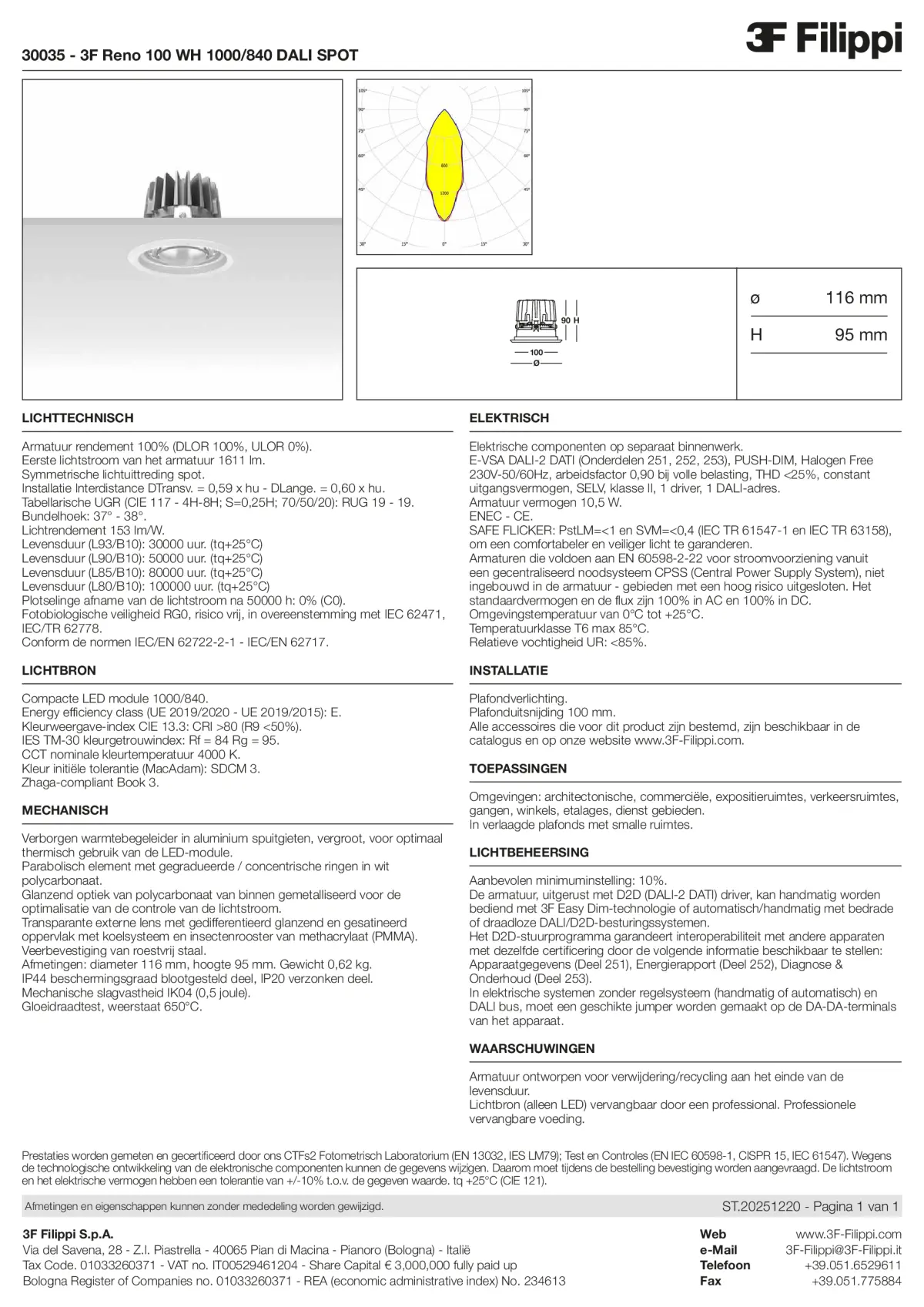 30035 - 3F Reno 100 WH 1000-840 DALI SPOT - Datasheet - nl