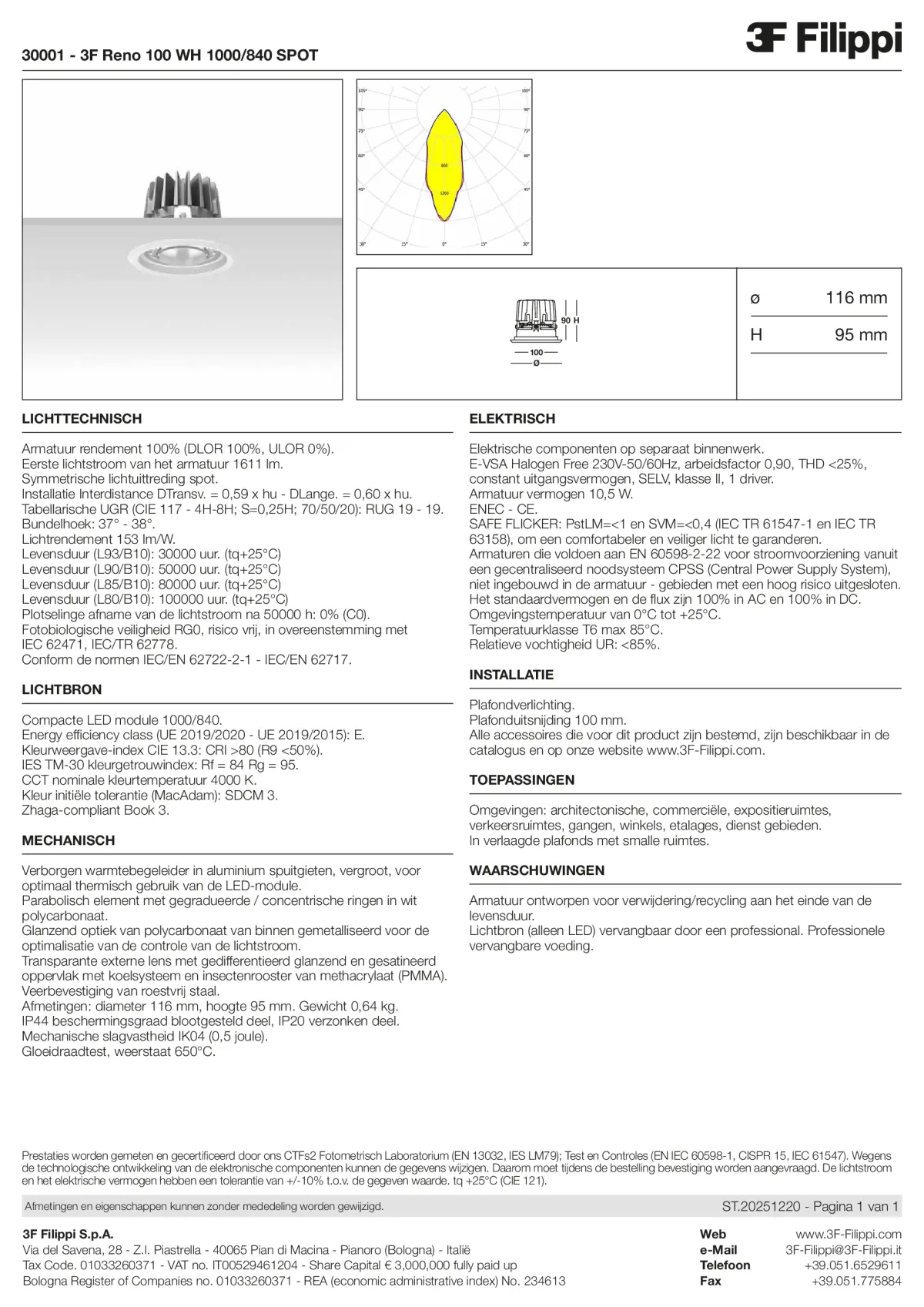 30001 - 3F Reno 100 WH 1000-840 SPOT - Datasheet - nl