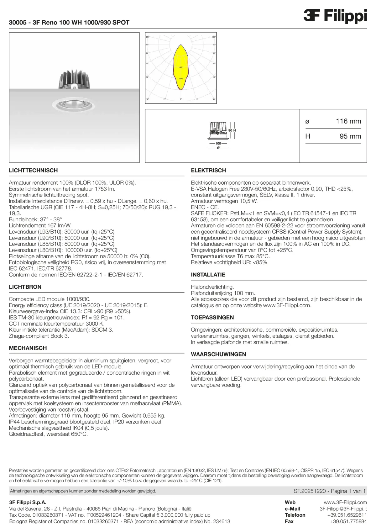 30005 - 3F Reno 100 WH 1000-930 SPOT - Datasheet - nl