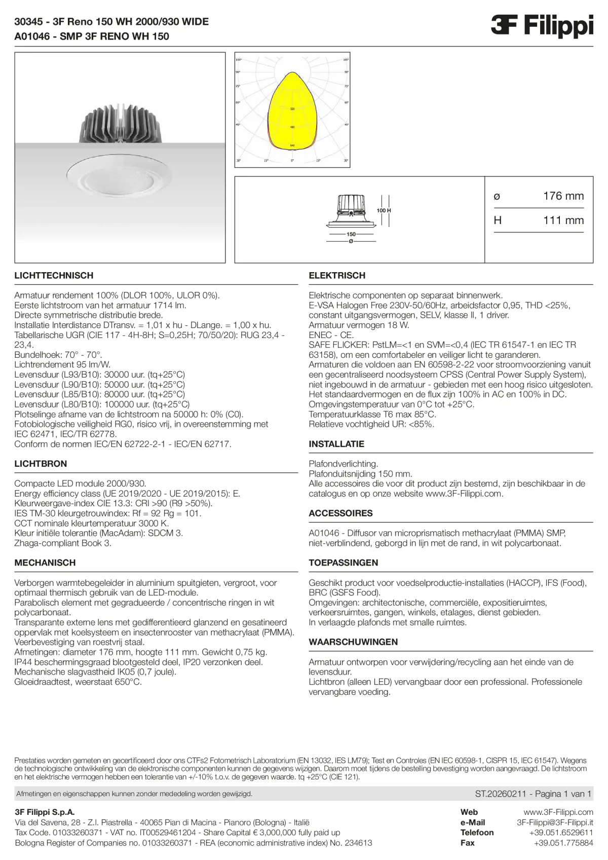 30345+A01046 - 3F Reno 150 WH 2000-930 WIDE + SMP WH - Datasheet - nl