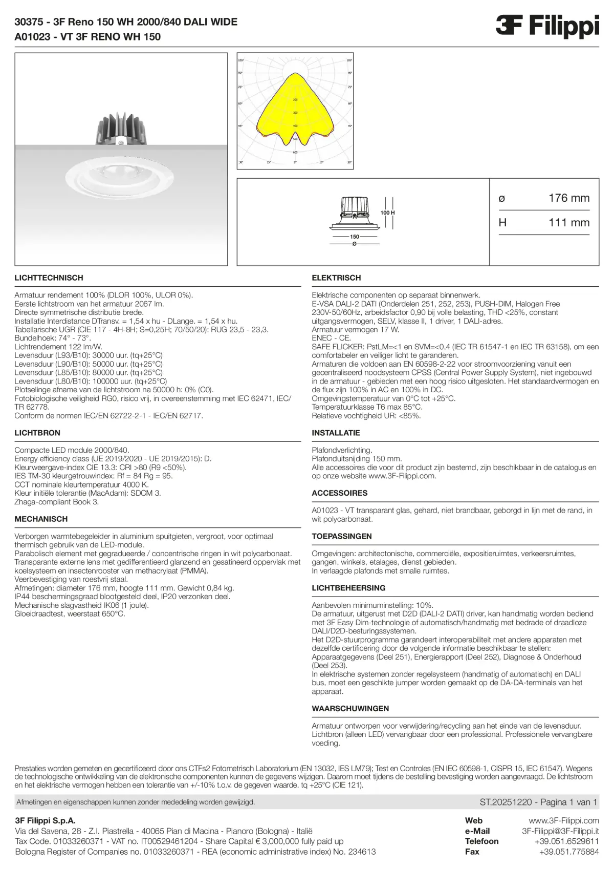 30375+A01023 - 3F Reno 150 WH 2000-840 DALI WIDE + VT WH - Datasheet - nl