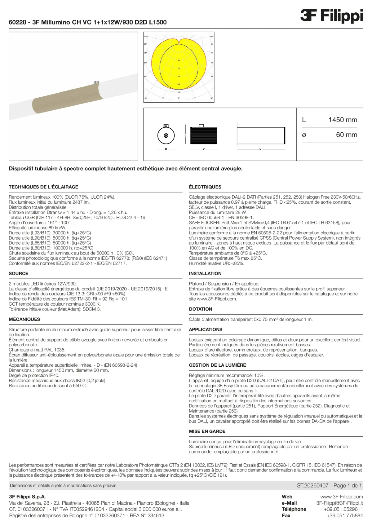 60228 - 3F Millumino CH VC 1+1x12W-930 D2D L1500 - Datasheet - fr
