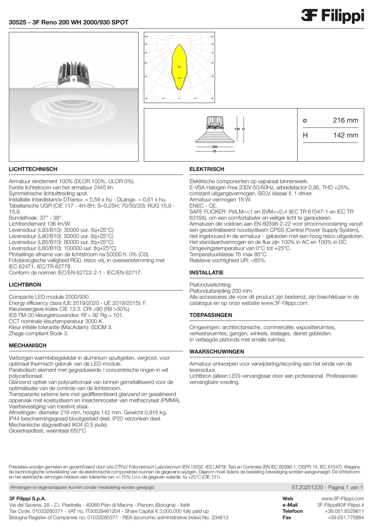 30525 - 3F Reno 200 WH 2000-930 SPOT - Datasheet - nl