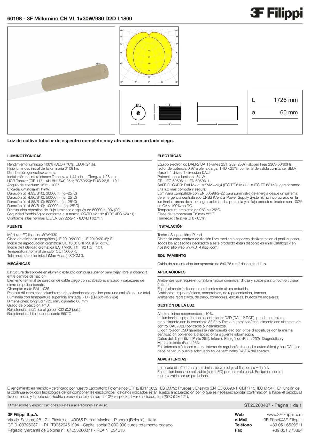 60198 - 3F Millumino CH VL 1x30W-930 D2D L1800 - Datasheet - es
