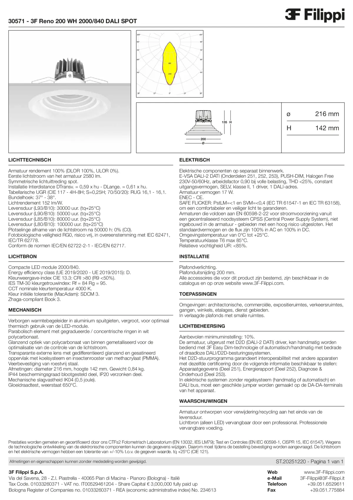 30571 - 3F Reno 200 WH 2000-840 DALI SPOT - Datasheet - nl