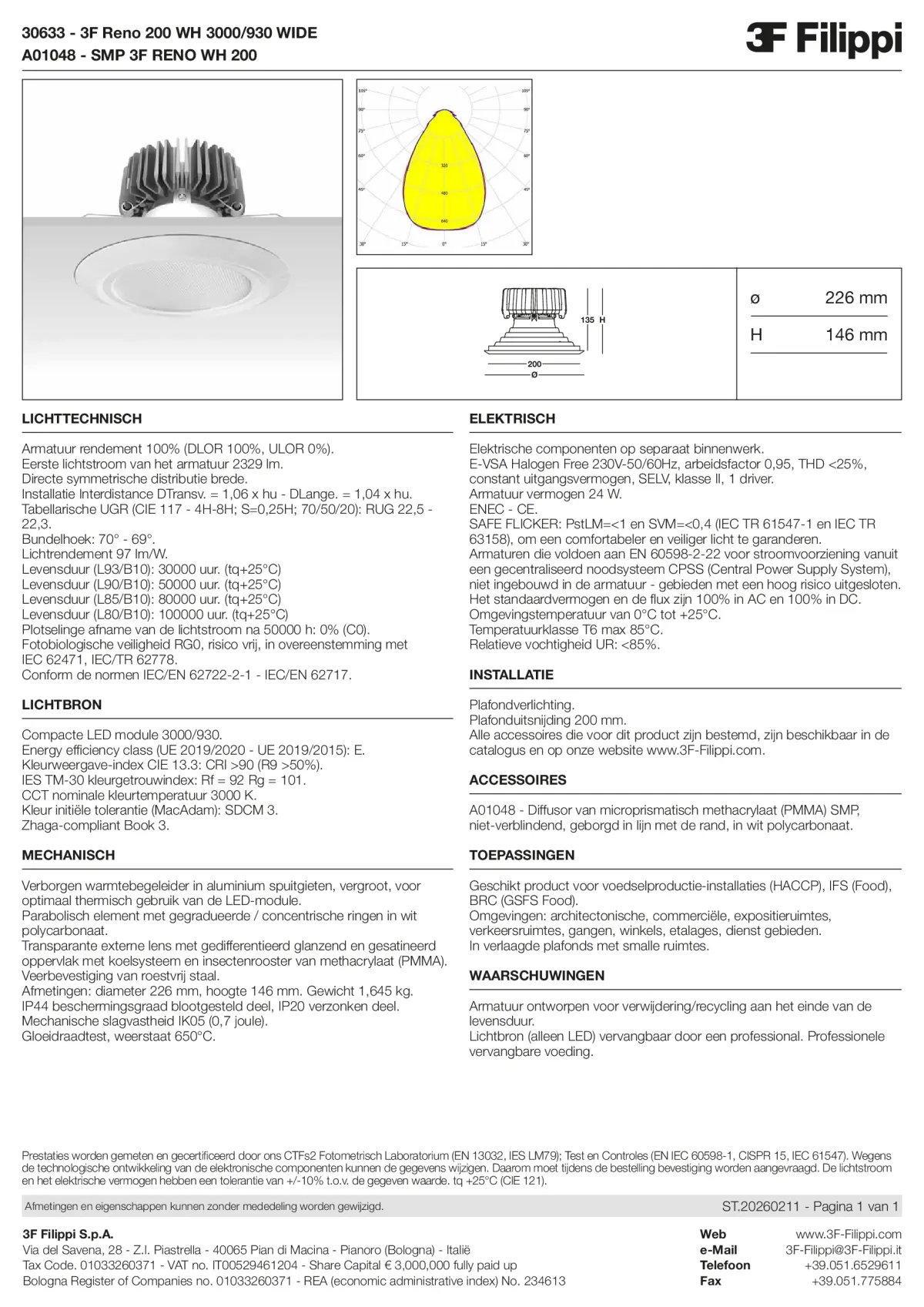 30633+A01048 - 3F Reno 200 WH 3000-930 WIDE + SMP WH - Datasheet - nl