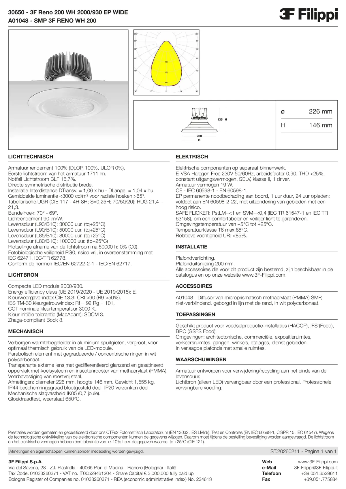 30650+A01048 - 3F Reno 200 WH 2000-930 EP WIDE + SMP WH - Datasheet - nl
