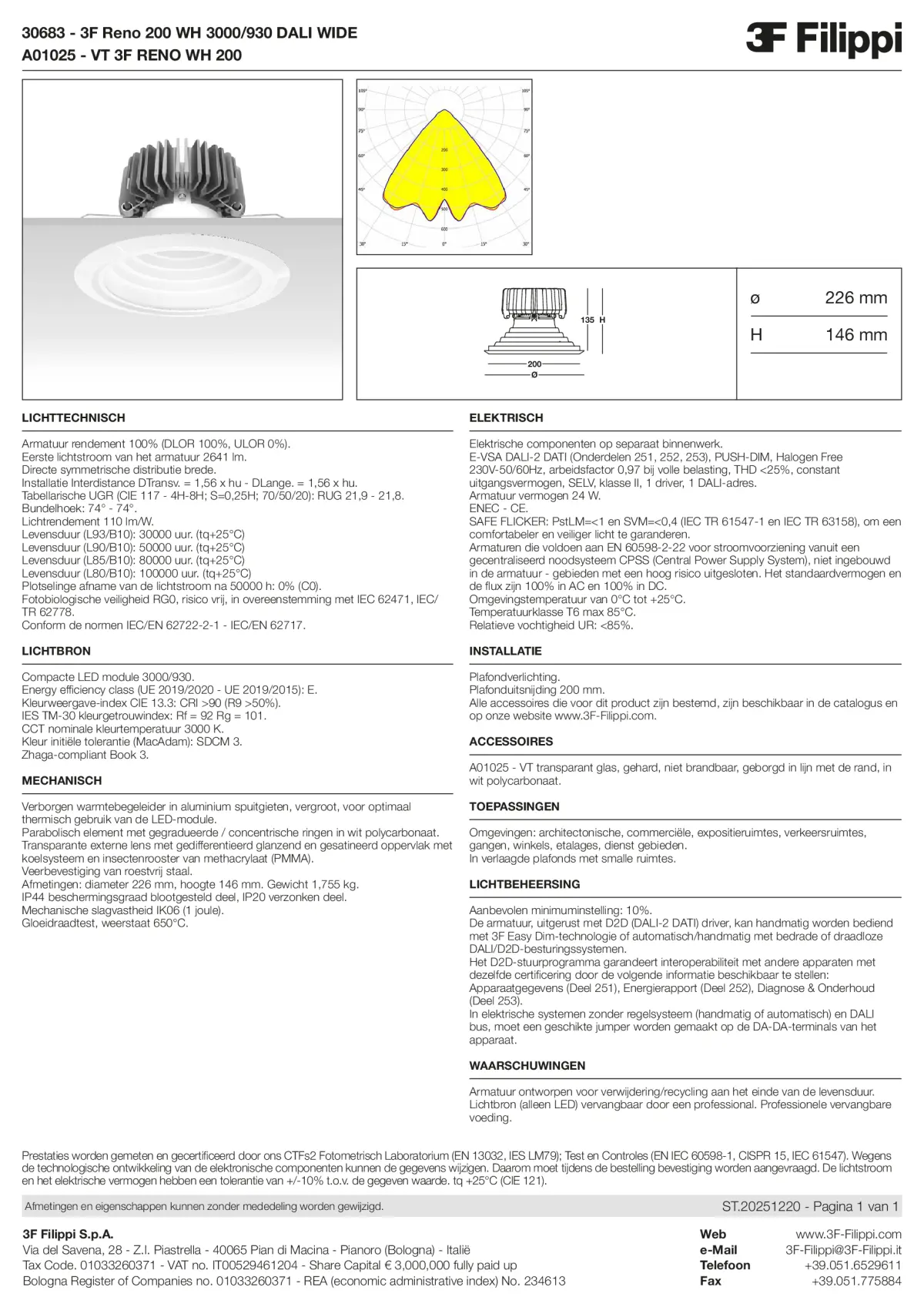30683+A01025 - 3F Reno 200 WH 3000-930 DALI WIDE + VT WH - Datasheet - nl