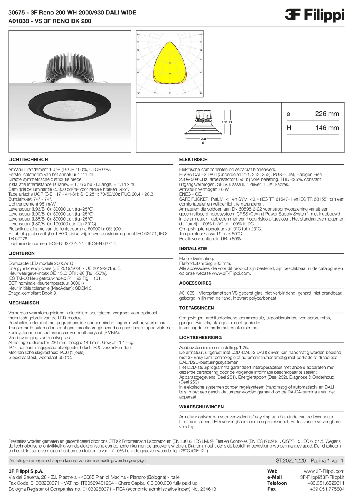 30675+A01038 - 3F Reno 200 WH 2000-930 DALI WIDE + VS BK - Datasheet - nl