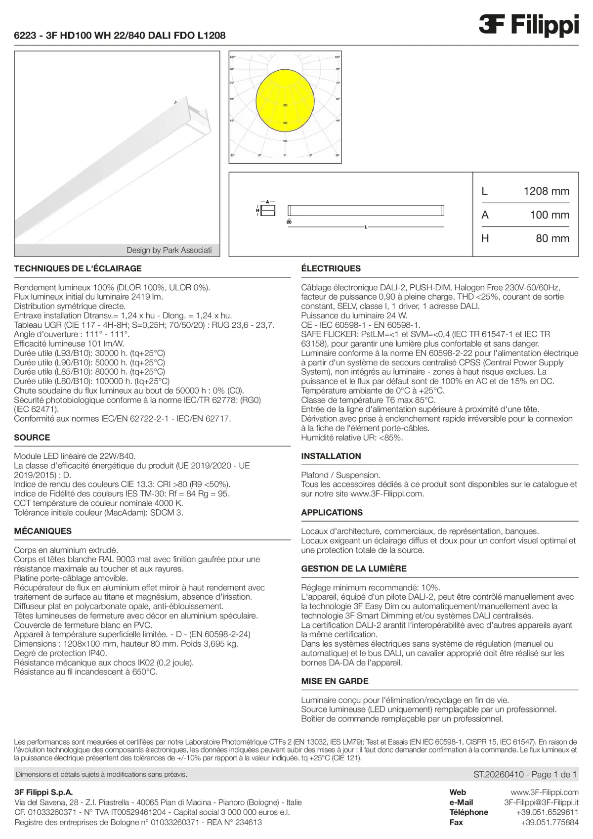 6223 - 3F HD100 WH 22-840 DALI FDO L1208 - Datasheet - fr