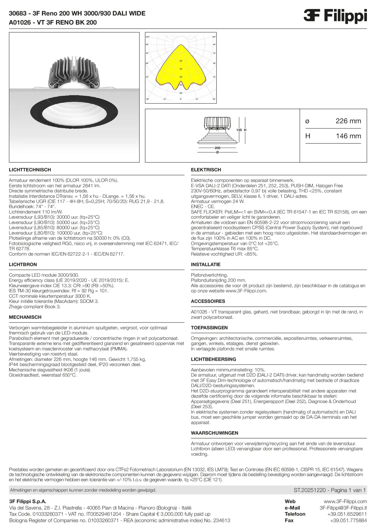 30683+A01026 - 3F Reno 200 WH 3000-930 DALI WIDE + VT BK - Datasheet - nl