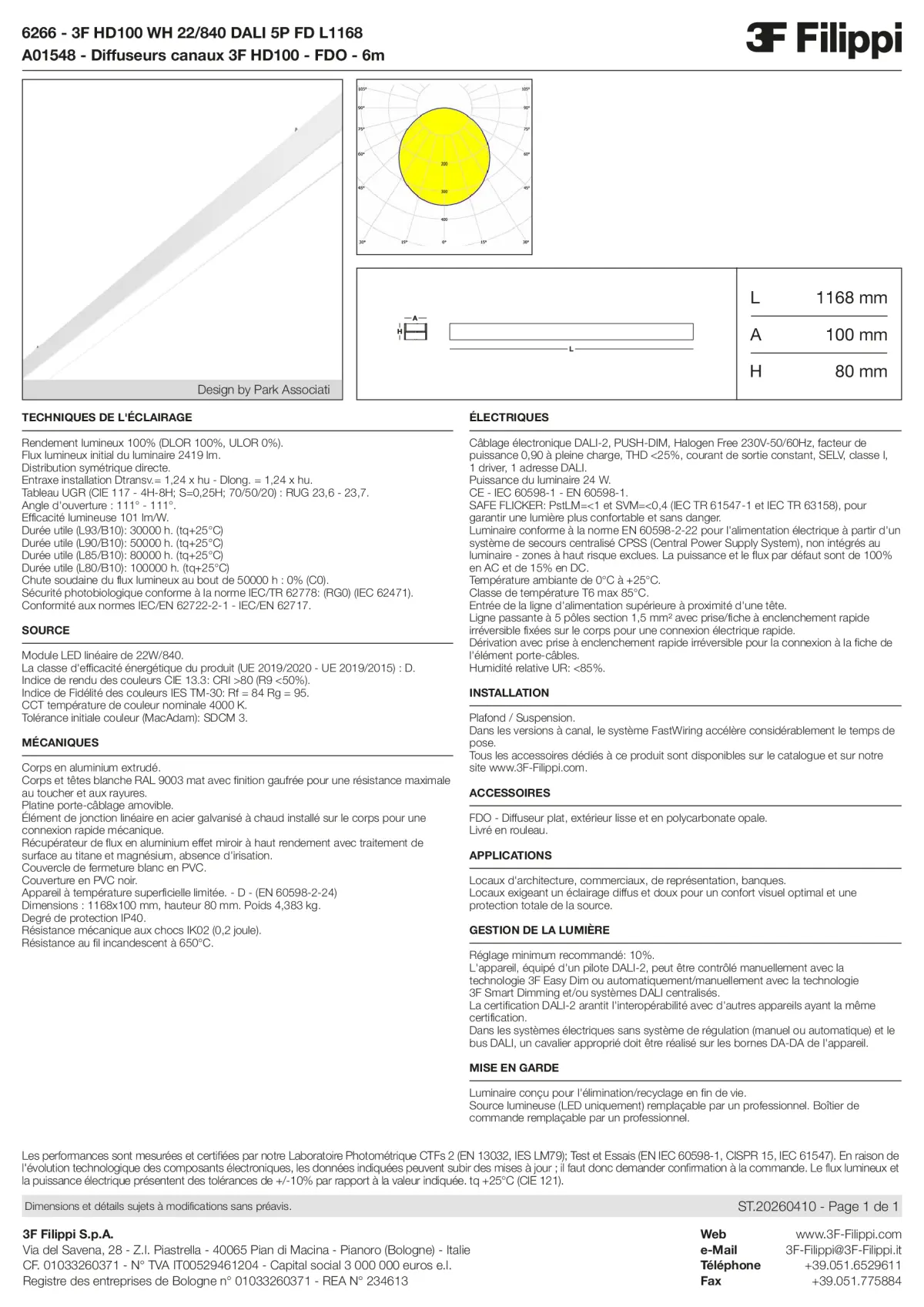 6266+A01548 - 3F HD100 WH 22-840 DALI 5P FD L1168 + FDO - Datasheet - fr