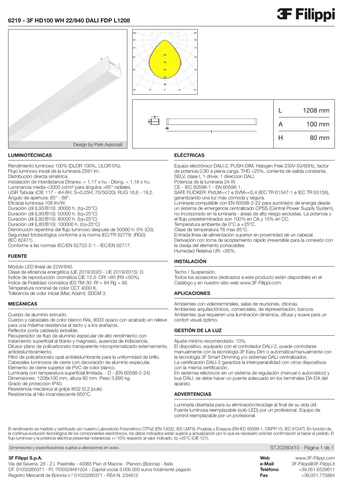 6219 - 3F HD100 WH 22-840 DALI FDP L1208 - Datasheet - es