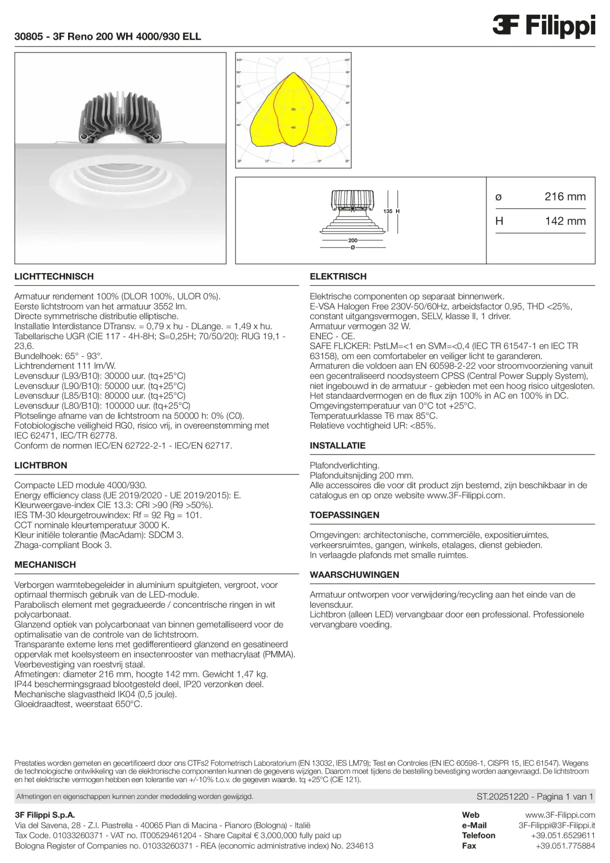 30805 - 3F Reno 200 WH 4000-930 ELL - Datasheet - nl