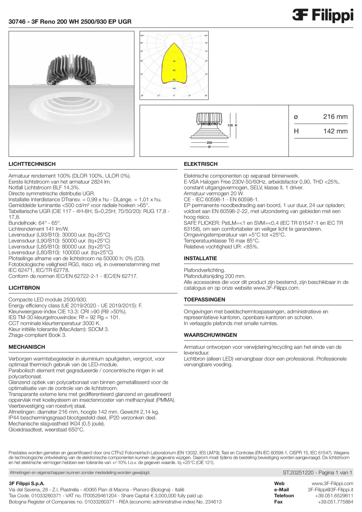 30746 - 3F Reno 200 WH 2500-930 EP UGR - Datasheet - nl
