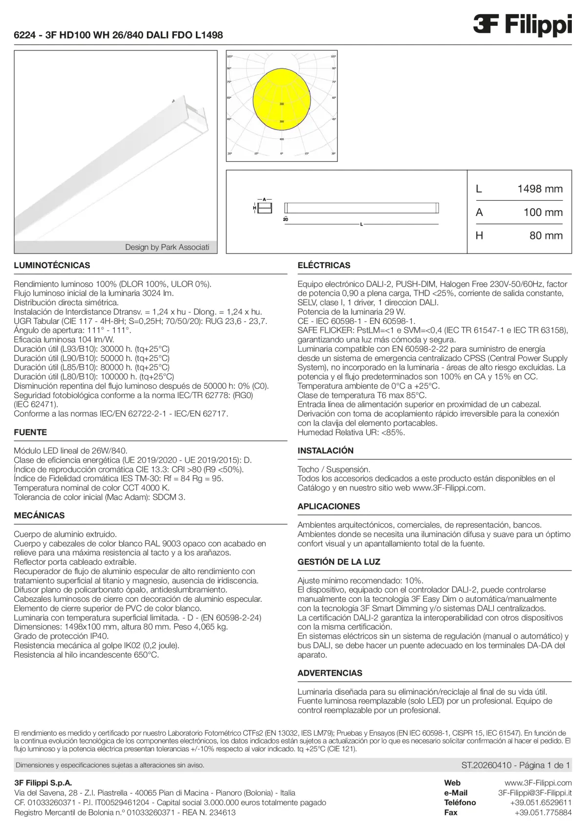 6224 - 3F HD100 WH 26-840 DALI FDO L1498 - Datasheet - es