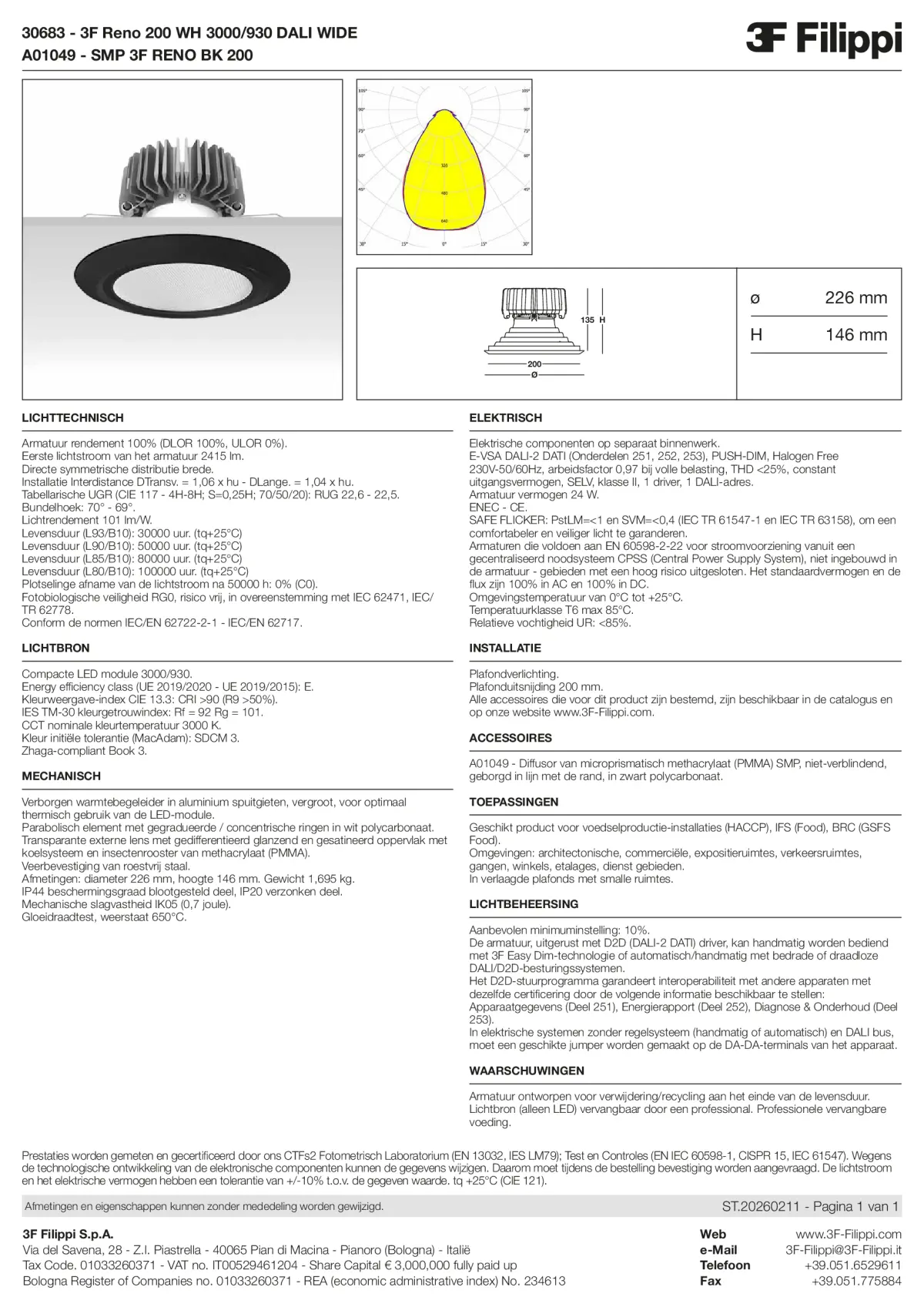 30683+A01049 - 3F Reno 200 WH 3000-930 DALI WIDE + SMP BK - Datasheet - nl
