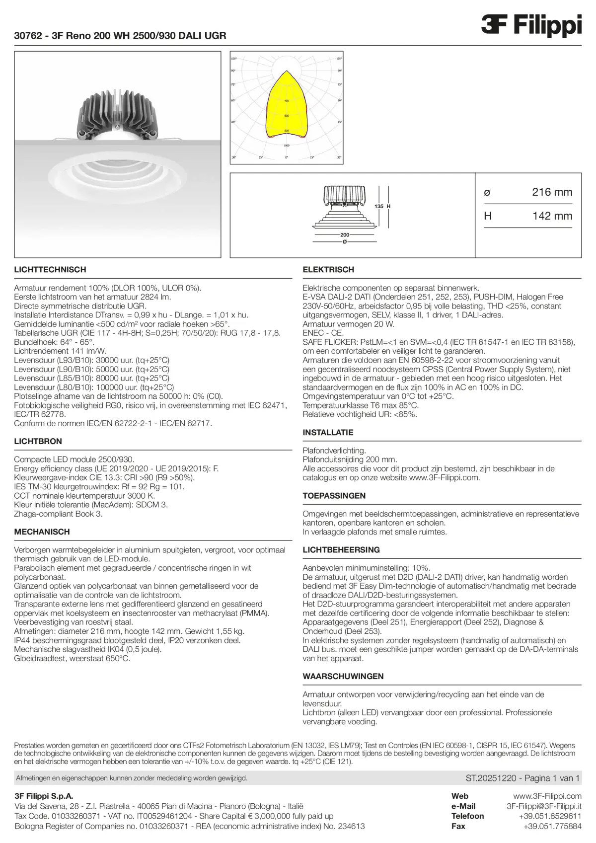 30762 - 3F Reno 200 WH 2500-930 DALI UGR - Datasheet - nl