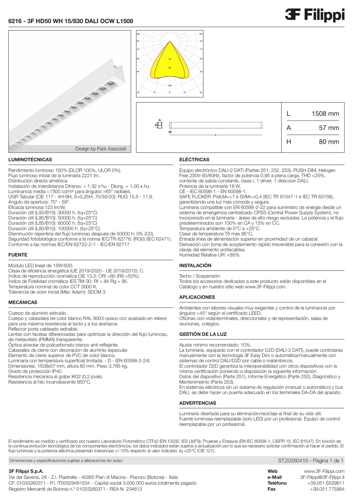 6216 - 3F HD50 WH 15-830 DALI OCW L1508 - Datasheet - es