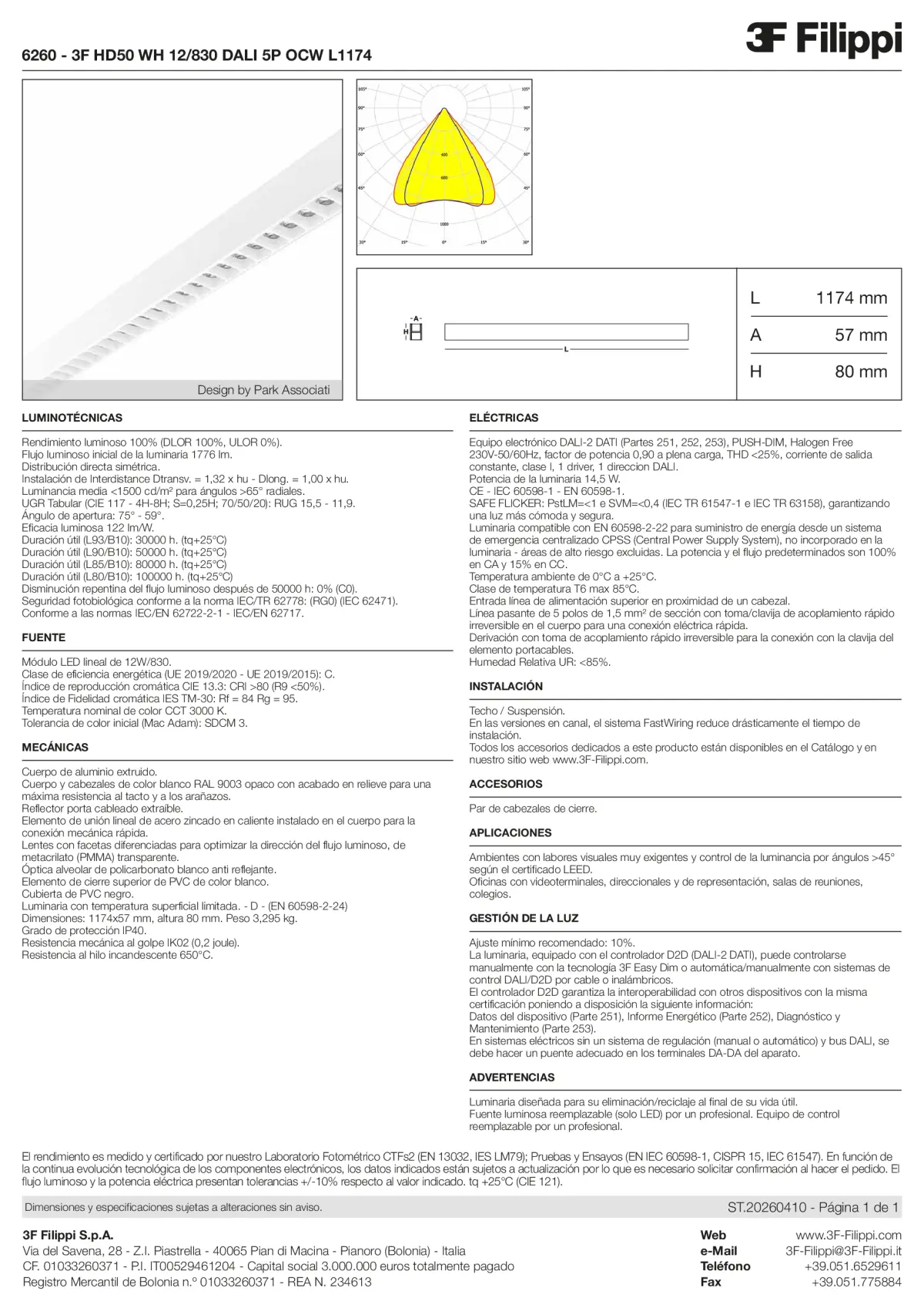 6260 - 3F HD50 WH 12-830 DALI 5P OCW L1174 - Datasheet - es