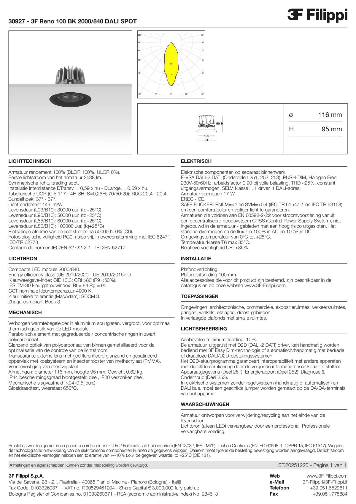 30927 - 3F Reno 100 BK 2000-840 DALI SPOT - Datasheet - nl