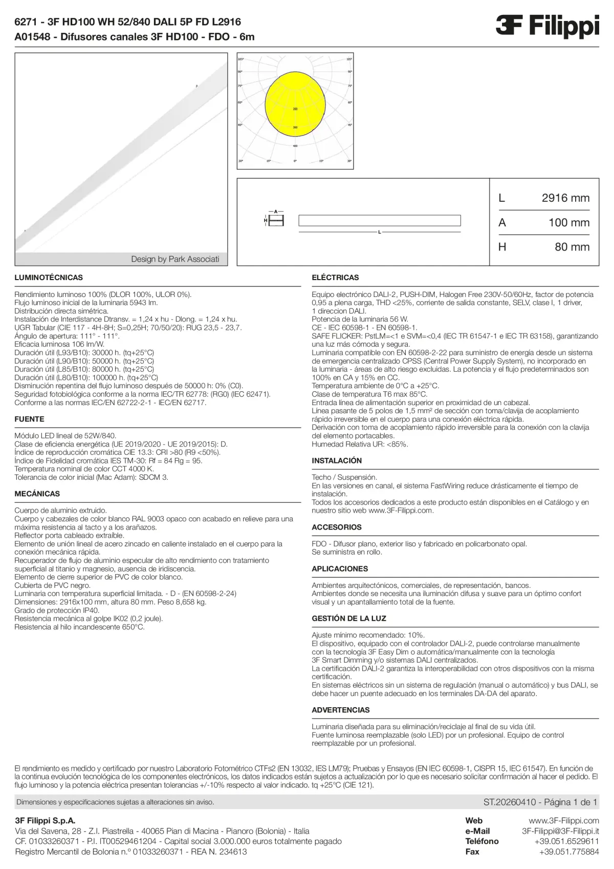 6271+A01548 - 3F HD100 WH 52-840 DALI 5P FD L2916 + FDO - Datasheet - es