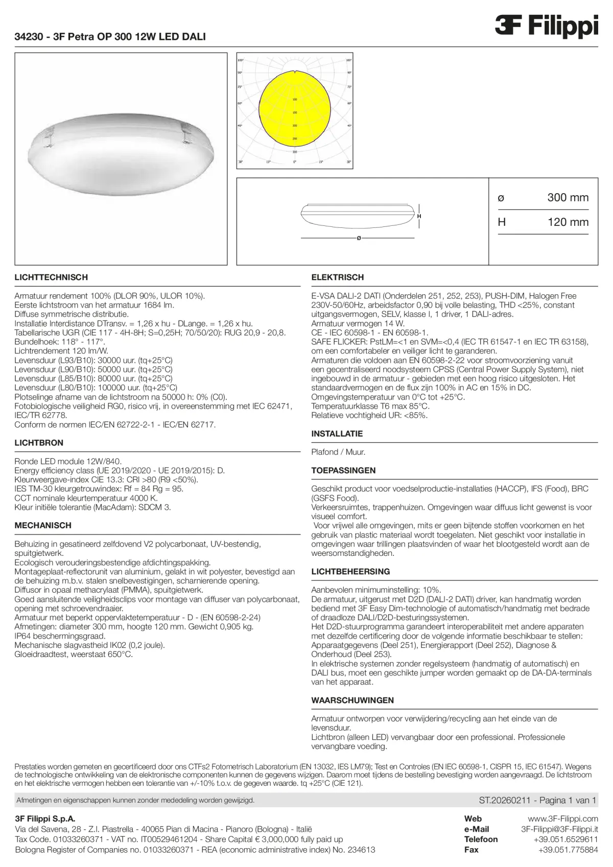 34230 - 3F Petra OP 300 12W LED DALI - Datasheet - nl