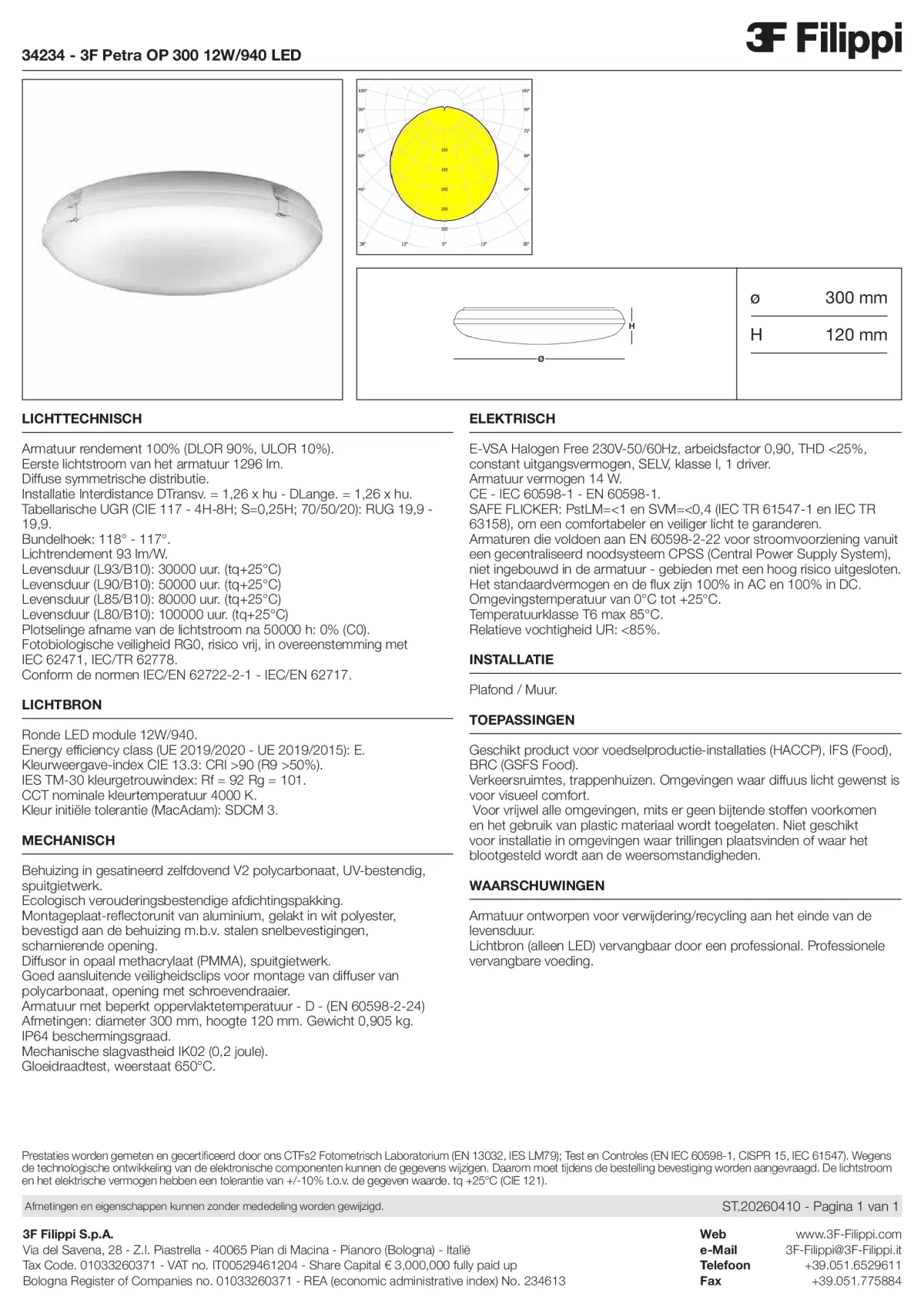 34234 - 3F Petra OP 300 12W-940 LED - Datasheet - nl