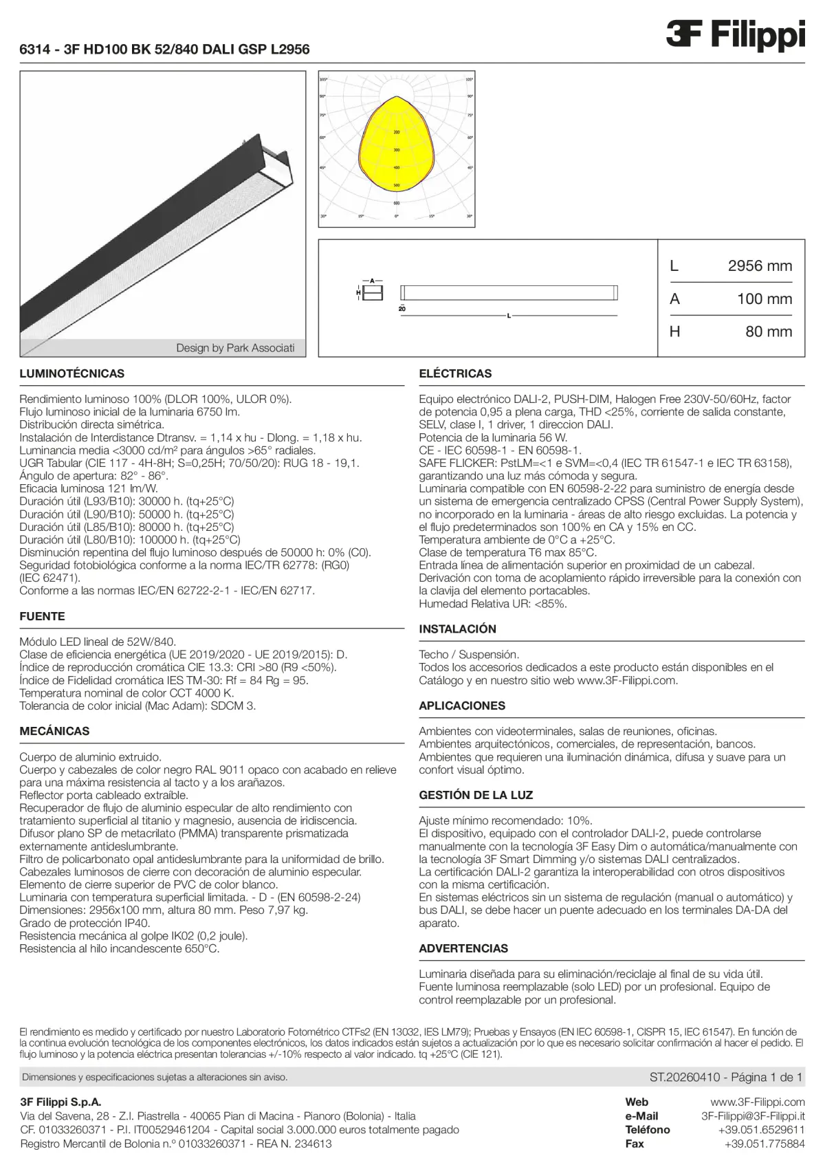 6314 - 3F HD100 BK 52-840 DALI GSP L2956 - Datasheet - es