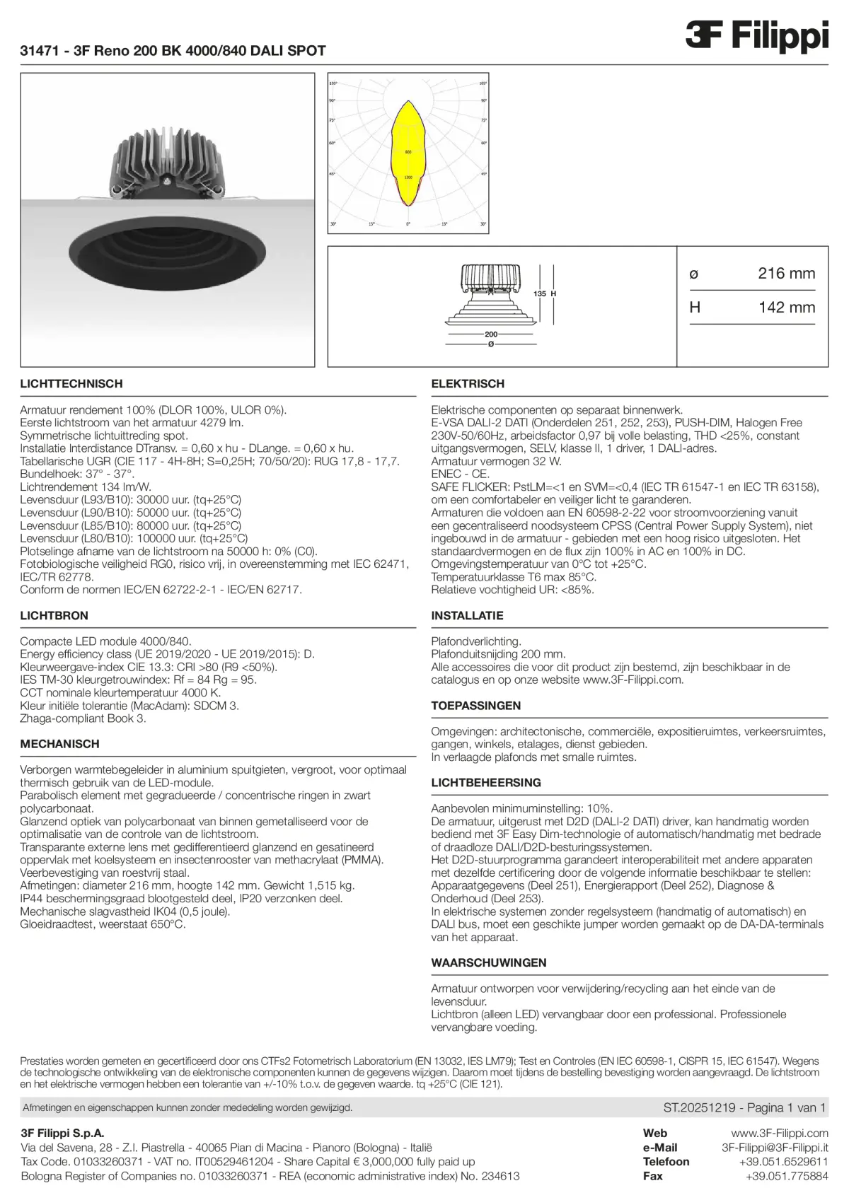31471 - 3F Reno 200 BK 4000-840 DALI SPOT - Datasheet - nl