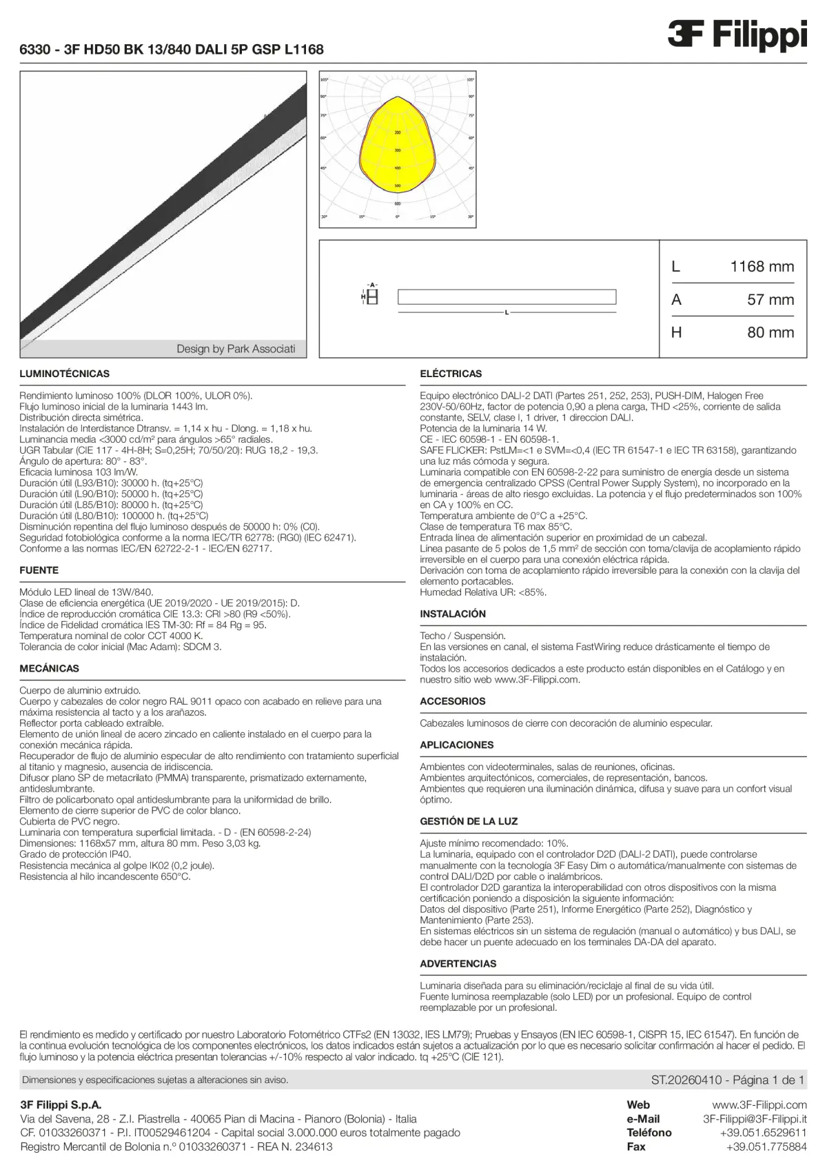 6330 - 3F HD50 BK 13-840 DALI 5P GSP L1168 - Datasheet - es