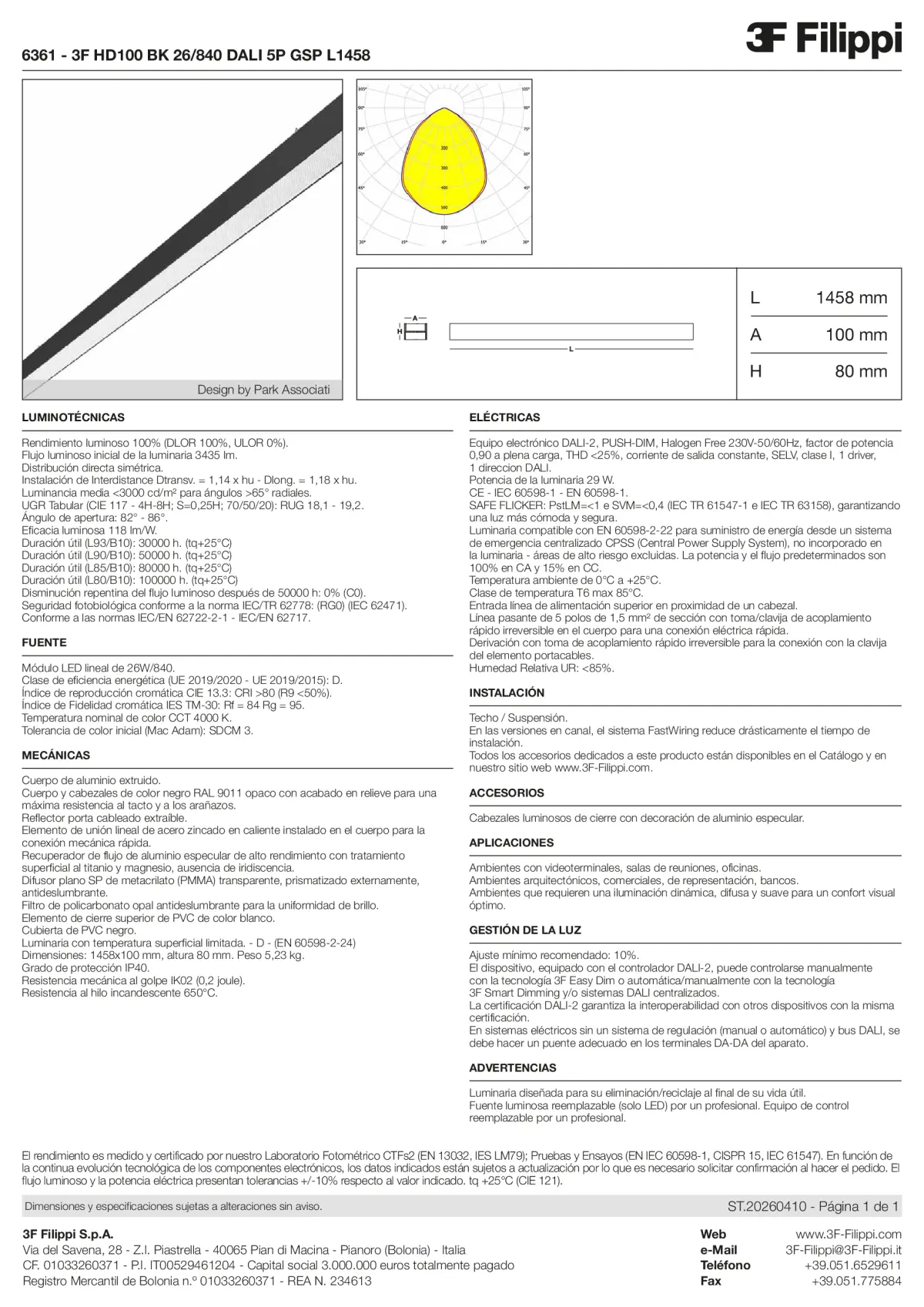 6361 - 3F HD100 BK 26-840 DALI 5P GSP L1458 - Datasheet - es