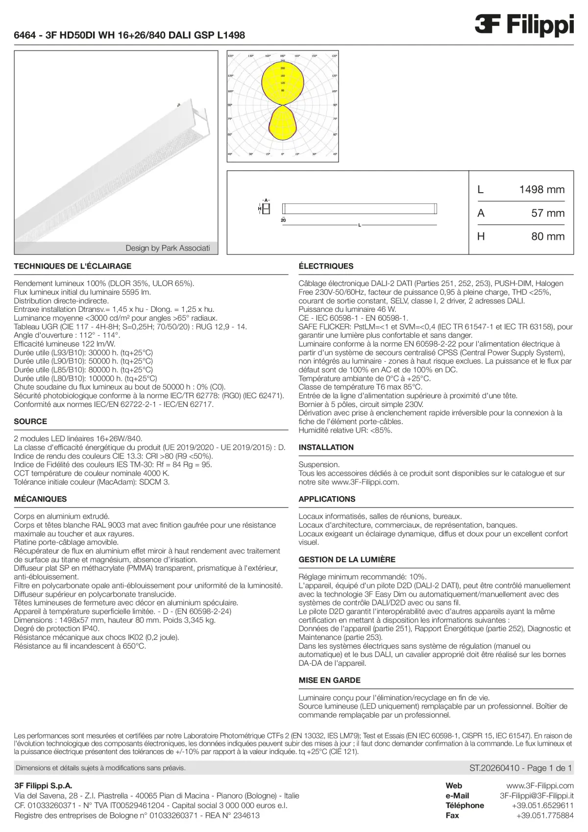 6464 - 3F HD50DI WH 16+26-840 DALI GSP L1498 - Datasheet - fr