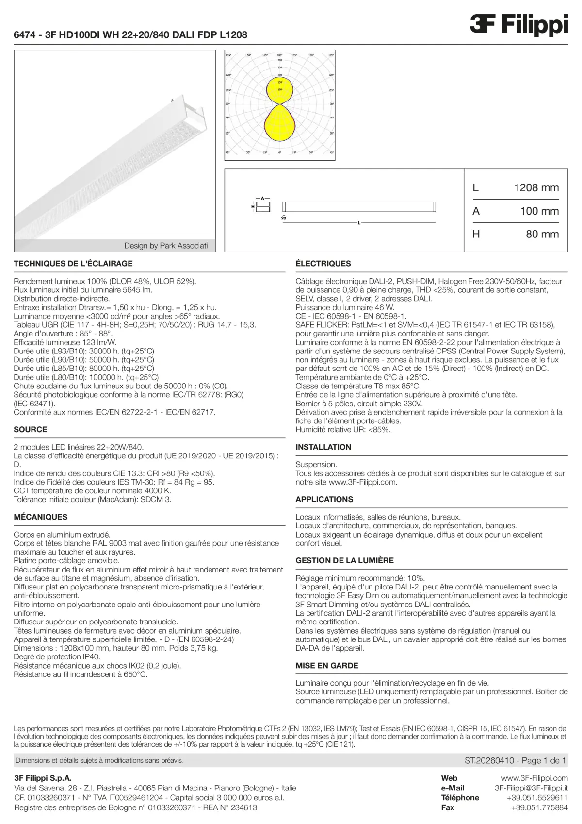 6474 - 3F HD100DI WH 22+20-840 DALI FDP L1208 - Datasheet - fr
