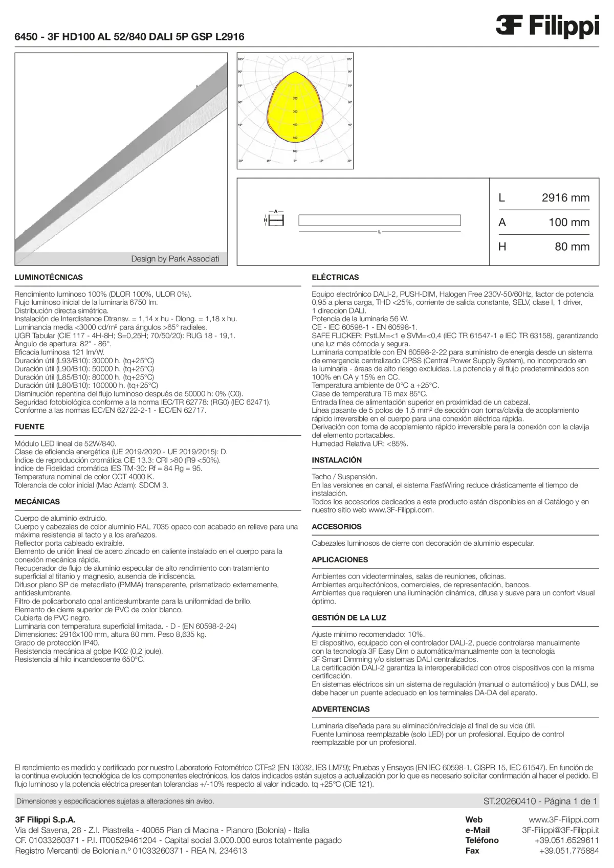 6450 - 3F HD100 AL 52-840 DALI 5P GSP L2916 - Datasheet - es