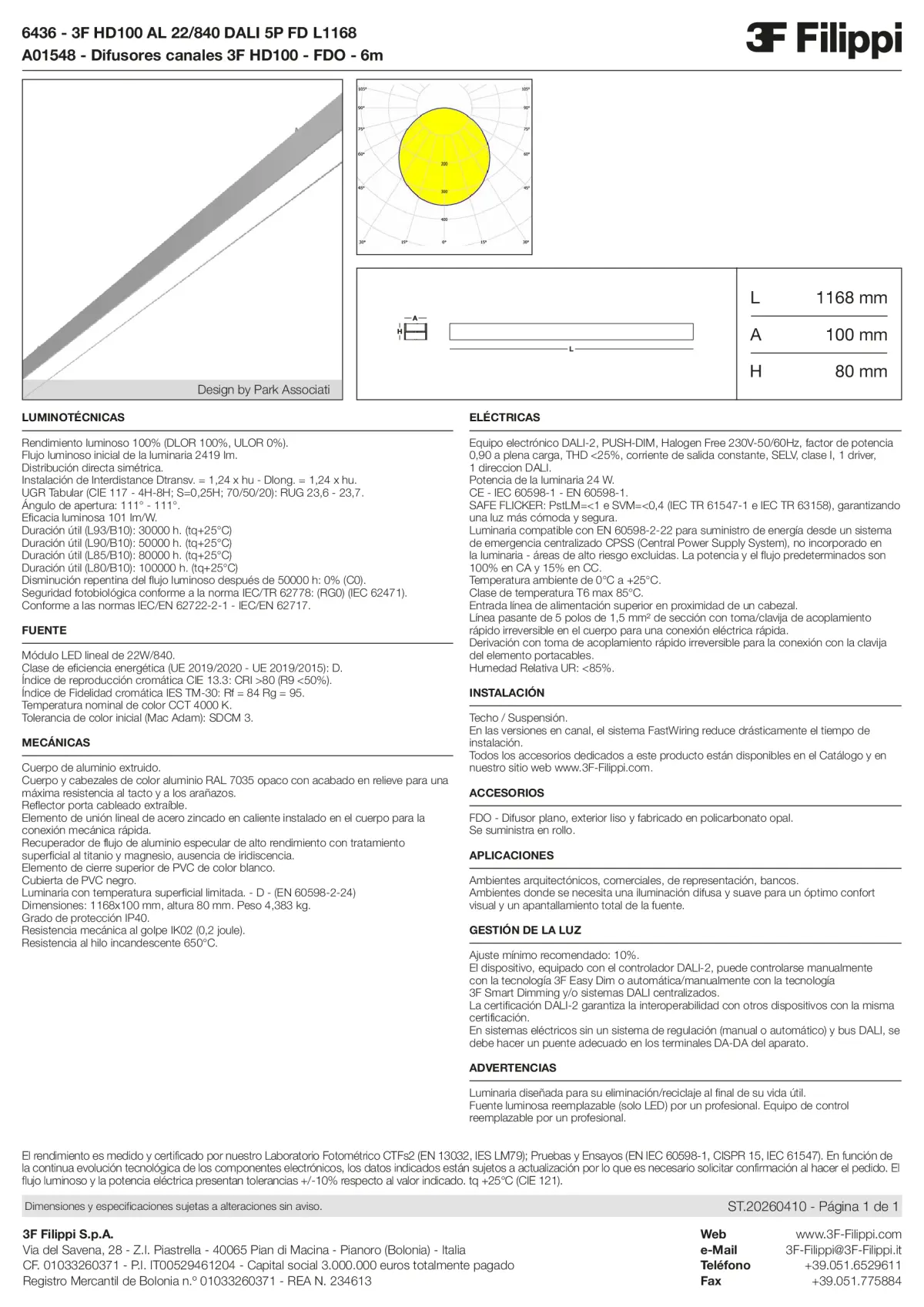 6436+A01548 - 3F HD100 AL 22-840 DALI 5P FD L1168 + FDO - Datasheet - es