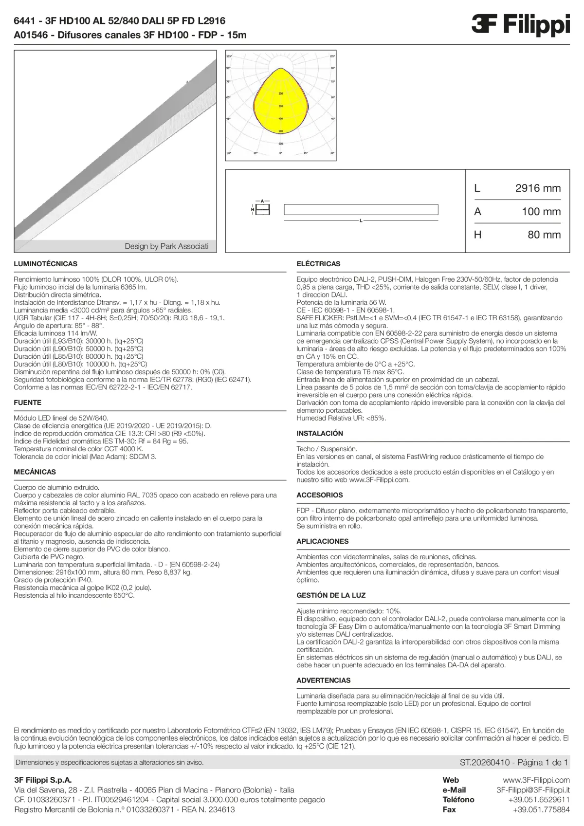 6441+A01546 - 3F HD100 AL 52-840 DALI 5P FD L2916 + FDP - Datasheet - es