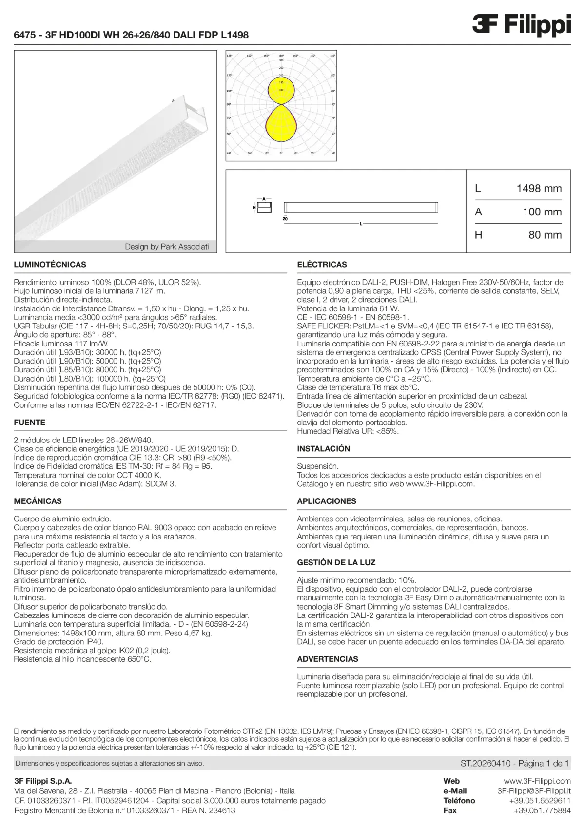 6475 - 3F HD100DI WH 26+26-840 DALI FDP L1498 - Datasheet - es